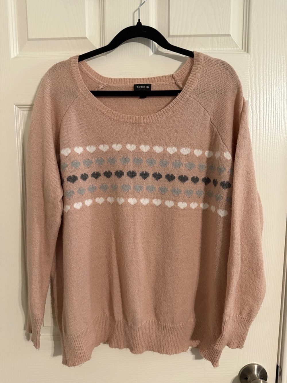 torrid Dusty Pink Heart Stripe Crewneck Sweater
